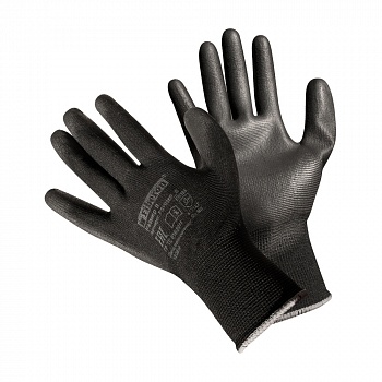 Перчатки "Для точных работ", полиэстер, полиуретановое покрытие, в и/у, 9(L), чёрные, Fiberon